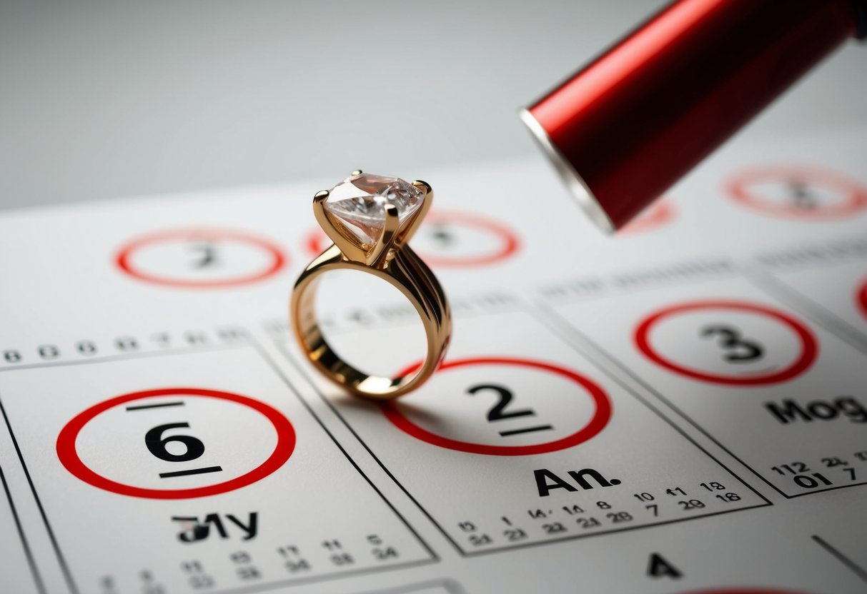 A ring balanced on a calendar, with 6 months circled in red