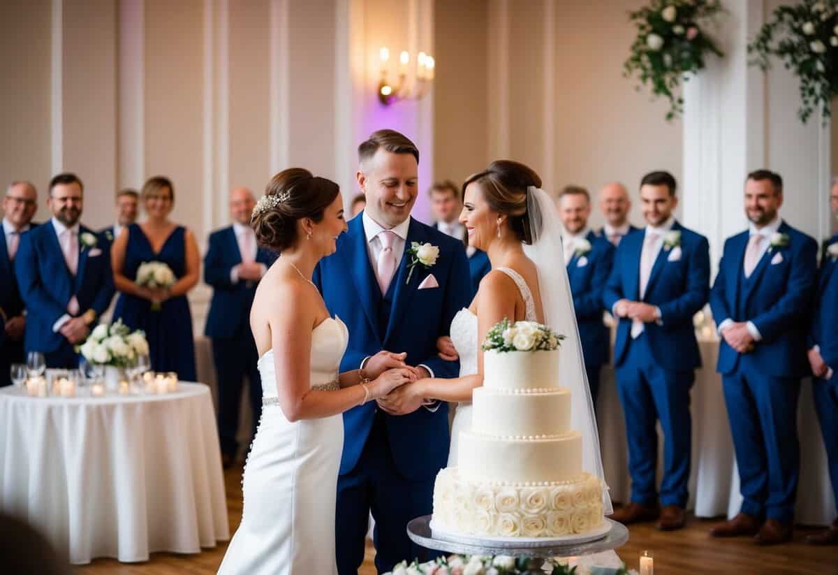A traditional UK wedding ceremony and reception, including the exchange of vows, speeches, cutting the cake, and first dance, typically lasts around 8-10 hours