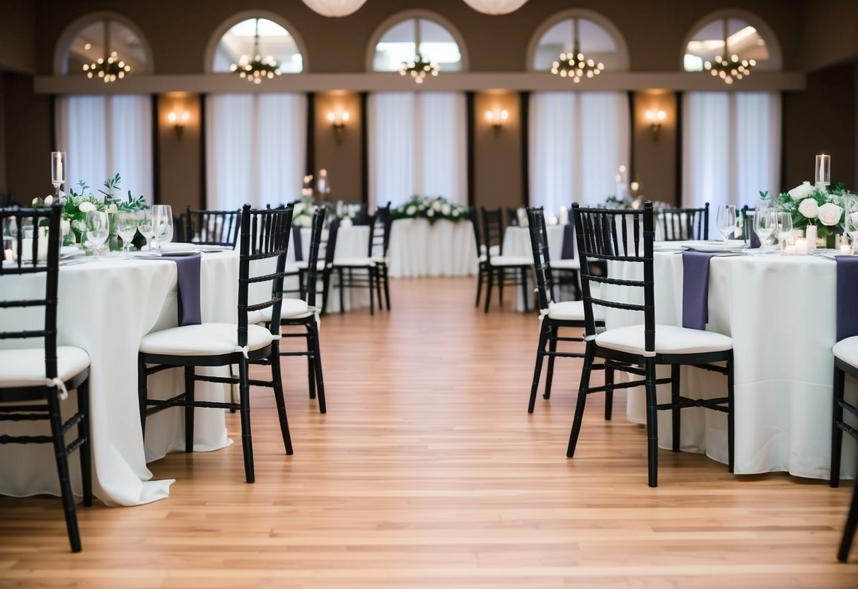 A wedding reception hall with empty chairs and tables, indicating the absence of some expected attendees