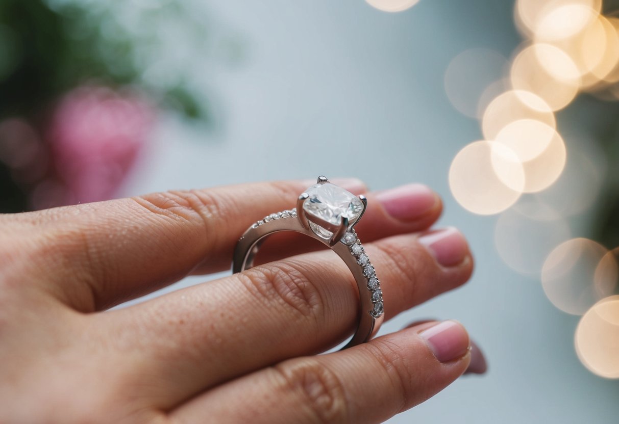 A wedding ring being placed on a finger