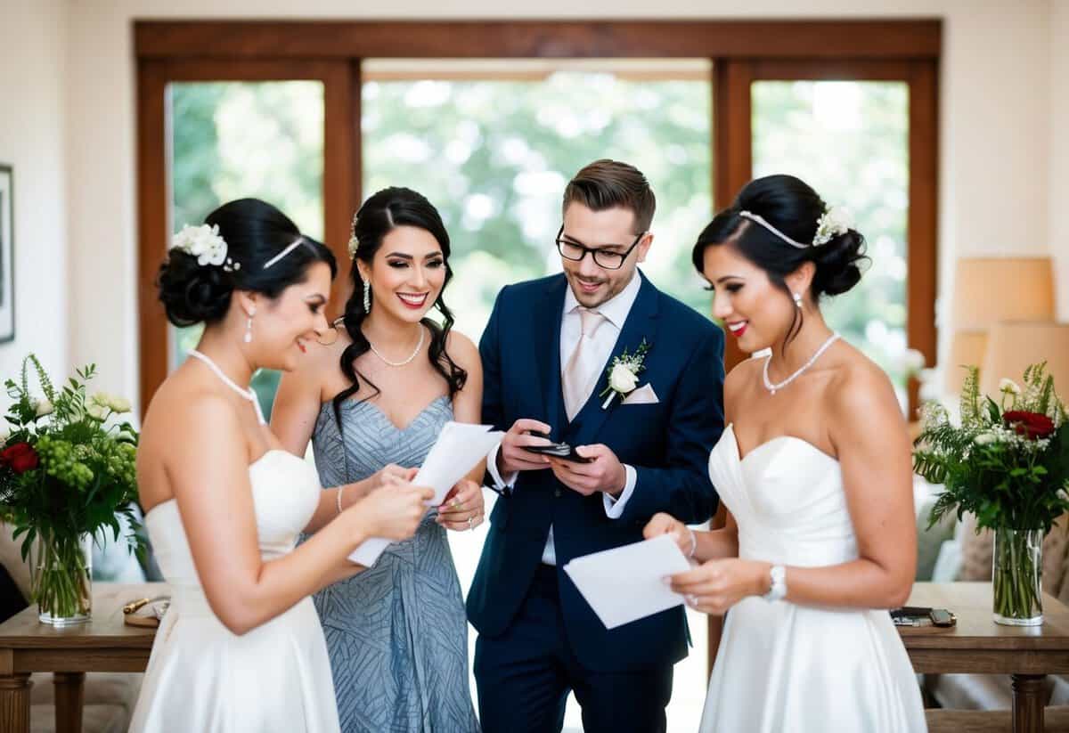 A bridesmaid helps the groom with pre-wedding tasks and events