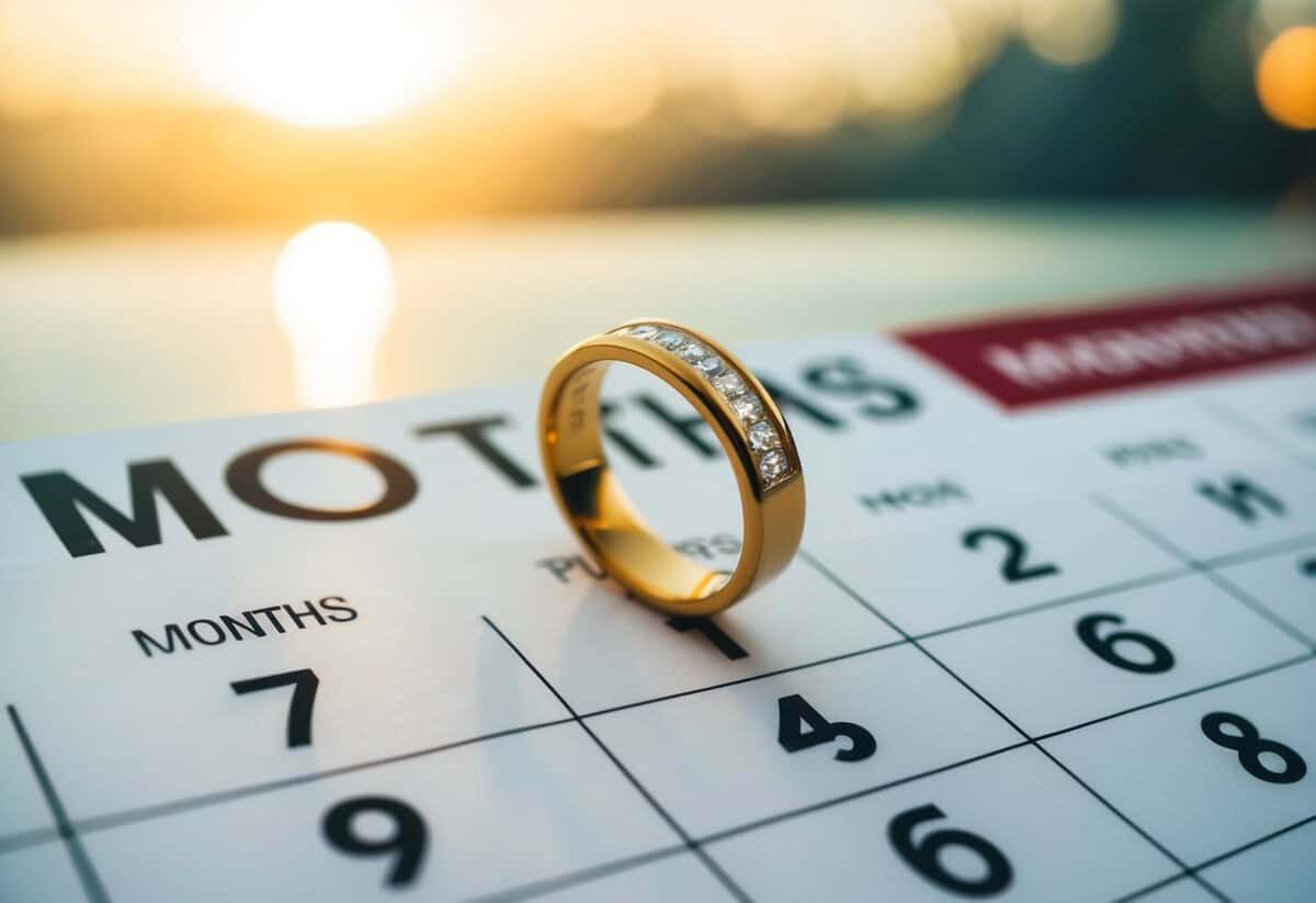 A ring placed on a calendar marking 7 months from now