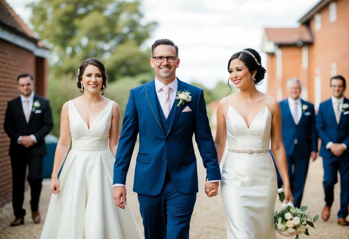 The best man walks with the maid of honor