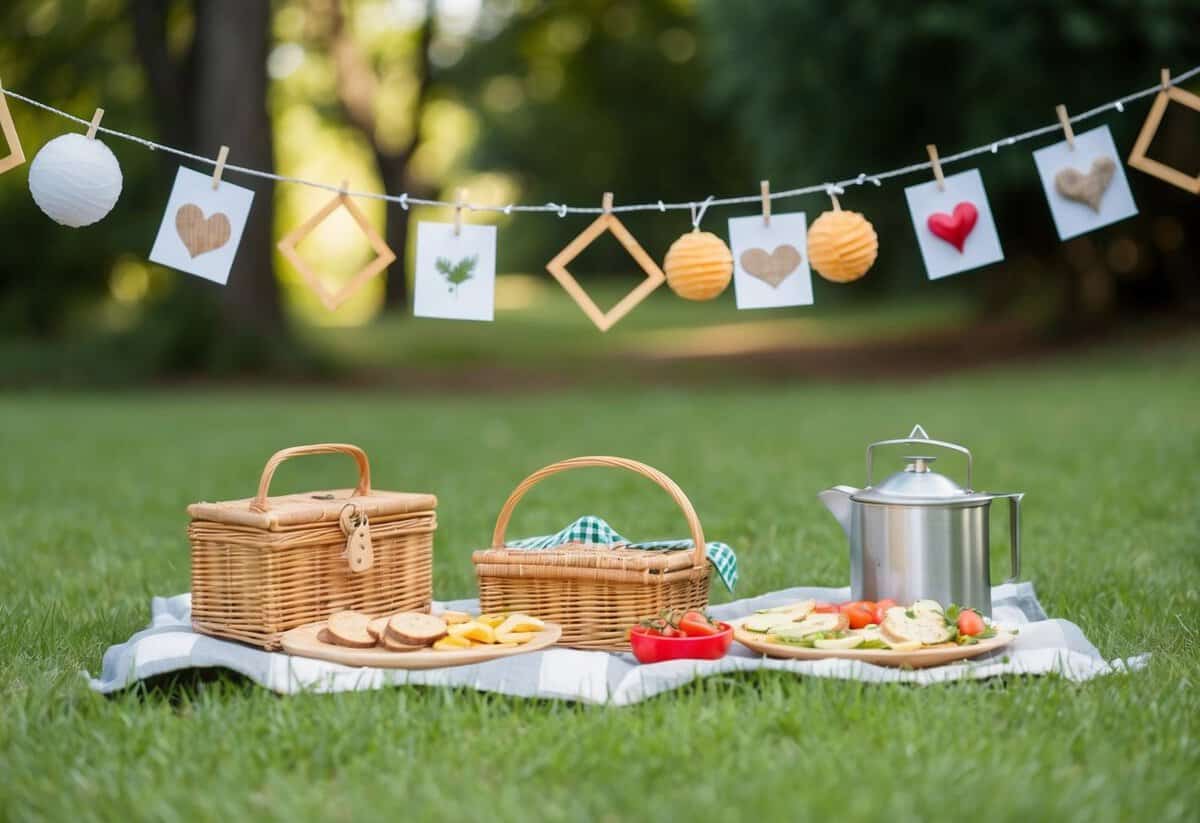A simple outdoor picnic with homemade decorations and simple, affordable food