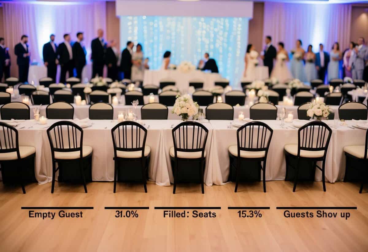A wedding reception with empty and filled seats, indicating the percentage of guests who show up