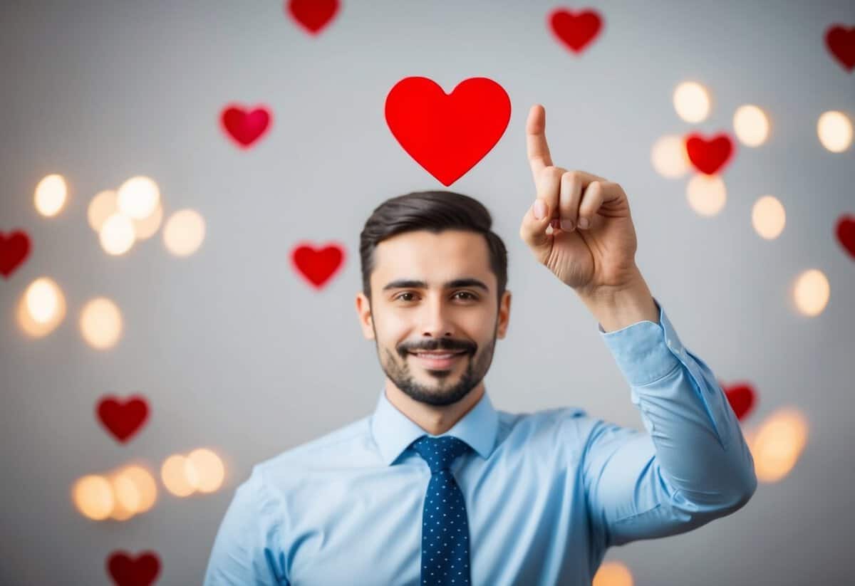 A man placing a heart symbol above all other symbols