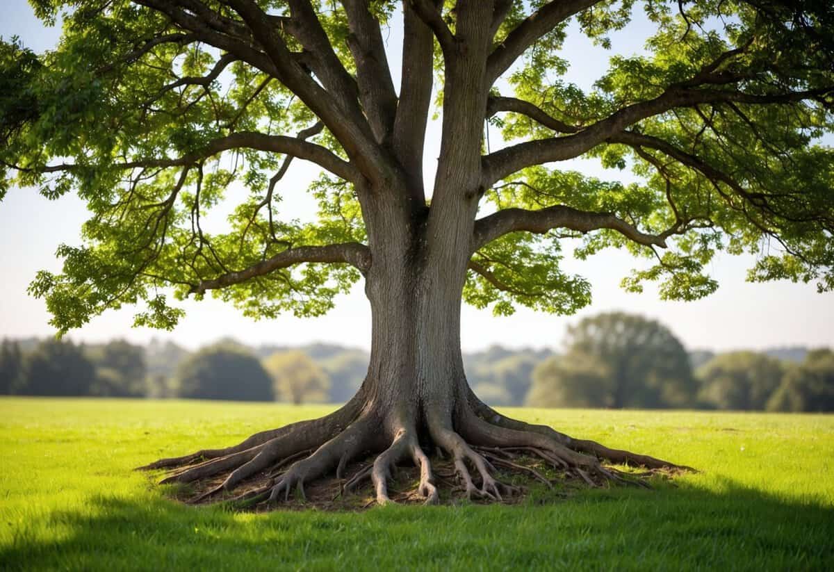 A sturdy oak tree standing strong against the test of time, with roots firmly planted in the earth, symbolizing the strength and resilience of a 7-year marriage