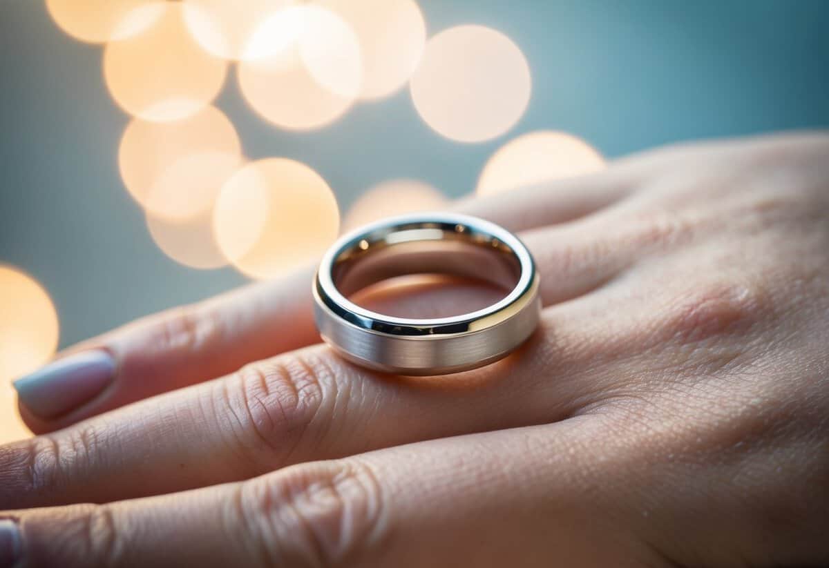 A wedding ring placed on a finger, symbolizing commitment and personal relationships