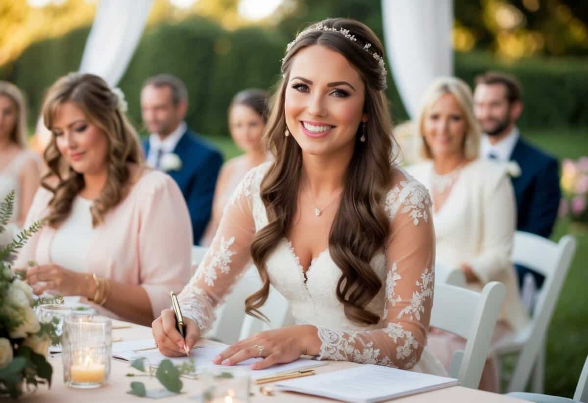 Mary, the wedding planner, was a young woman in her mid-twenties, with long flowing hair and a bright smile, as she meticulously organized the details of a romantic outdoor wedding