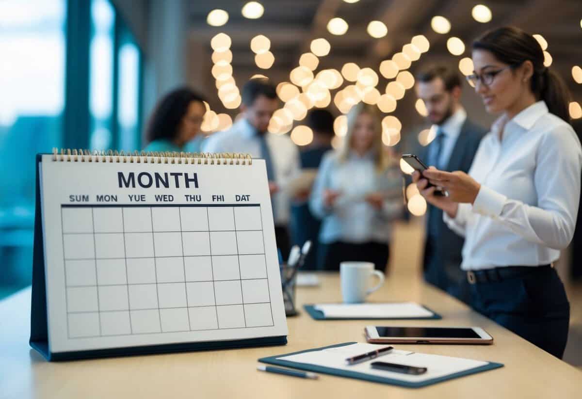 A month of coordinator organizes a calendar, sends emails, makes phone calls, and manages logistics for events