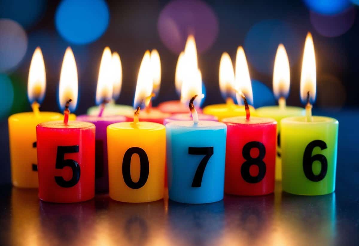 A colorful array of numbered birthday candles, with one shining brighter than the rest