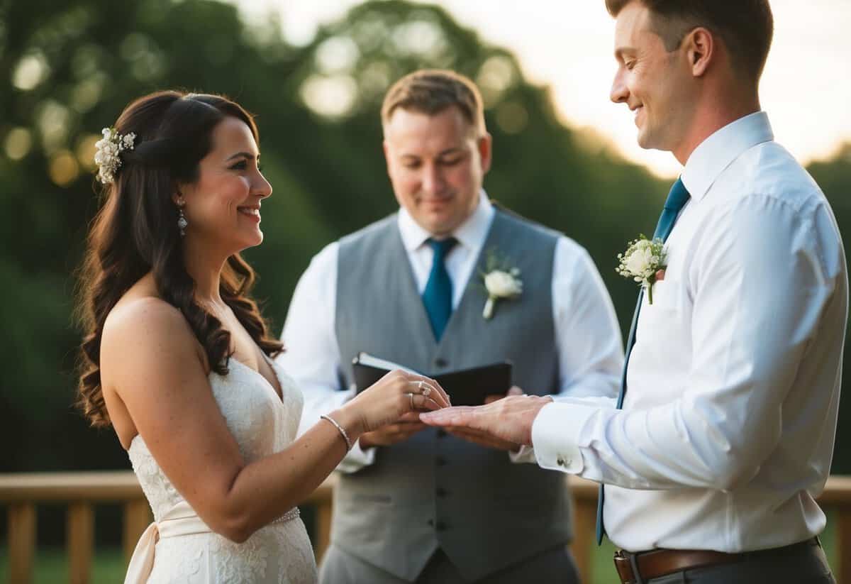 A couple standing together, exchanging vows without a ring