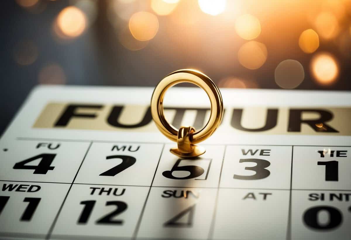 A calendar with a ring on the date 5 years in the future