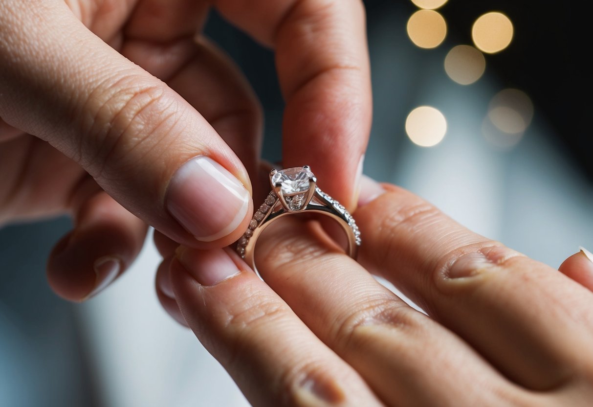 A wedding ring being placed on a finger