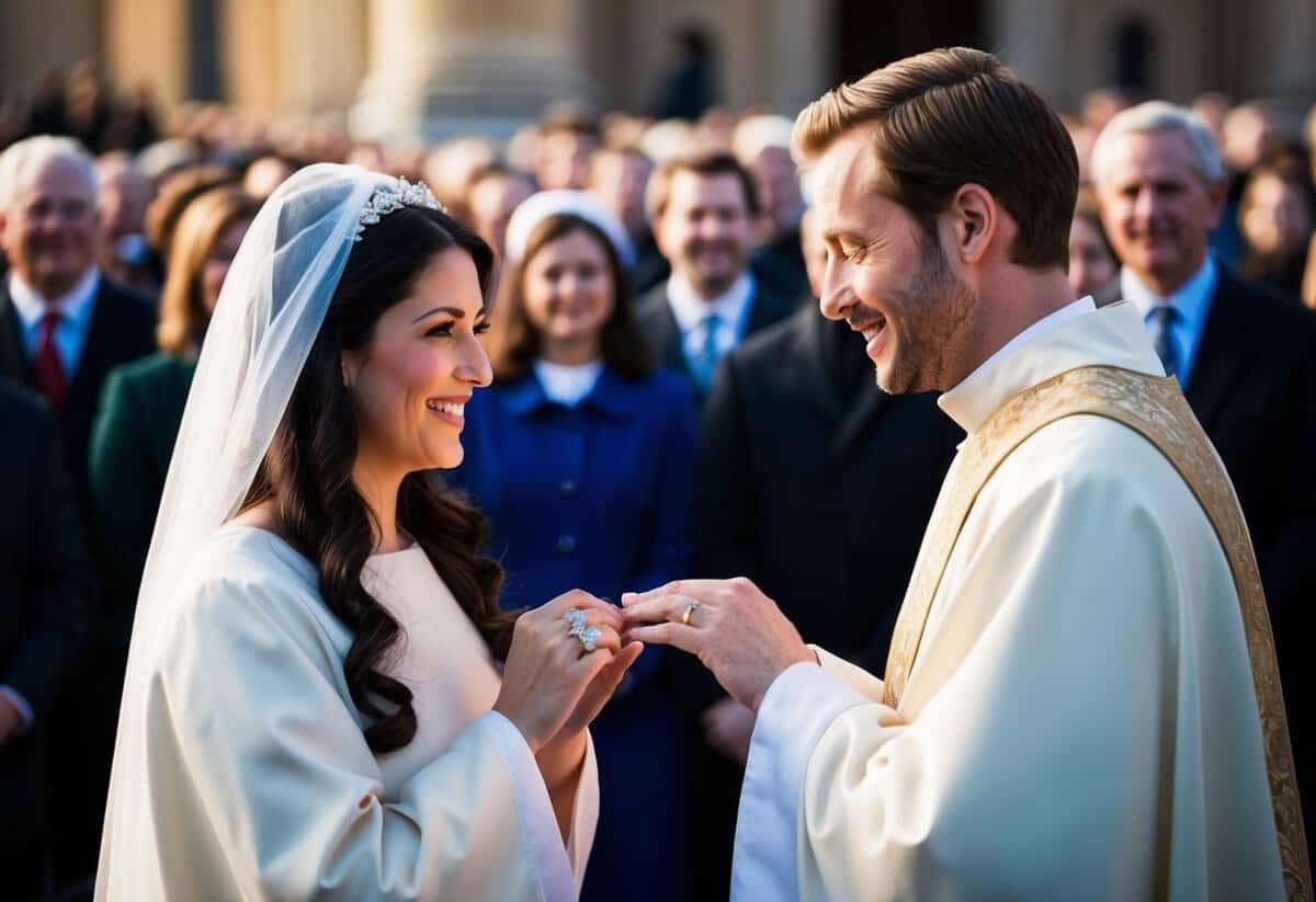 Mary and Joseph: The Betrothal - A woman and man exchange rings in front of a crowd
