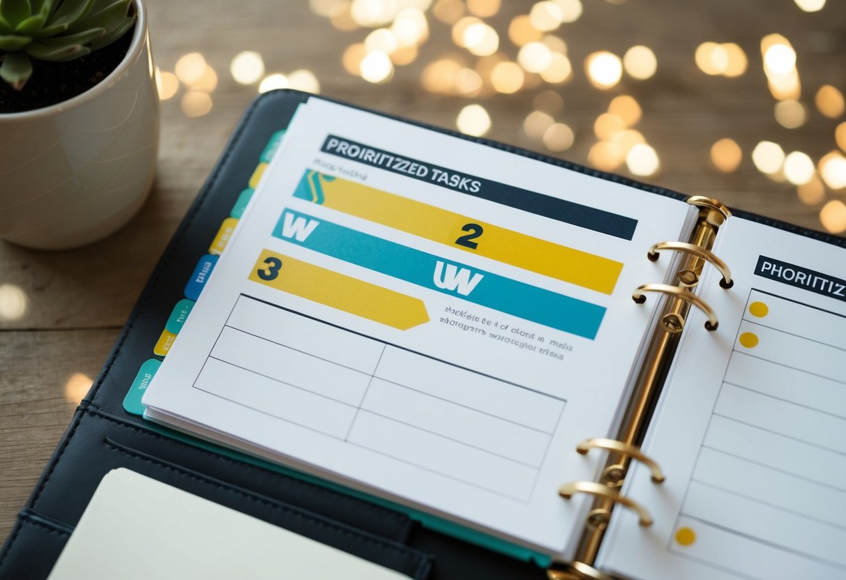 A planner with three highlighted sections for prioritized tasks