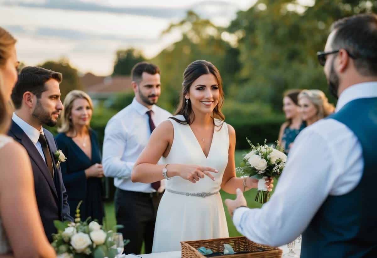 A friend organizes wedding details, directing vendors and guests