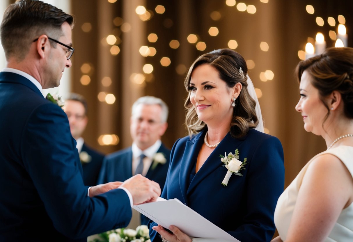 A registrar officiates a wedding ceremony