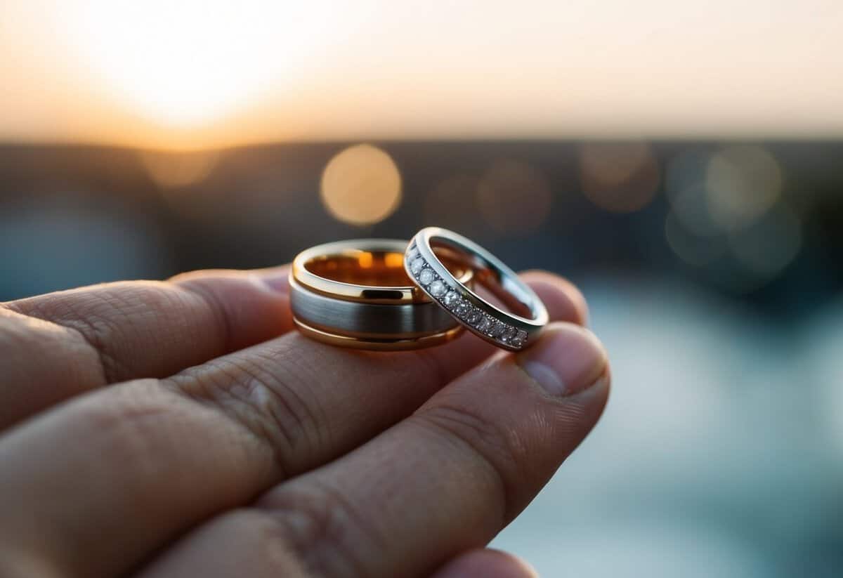 Two wedding rings overlapping on a single finger