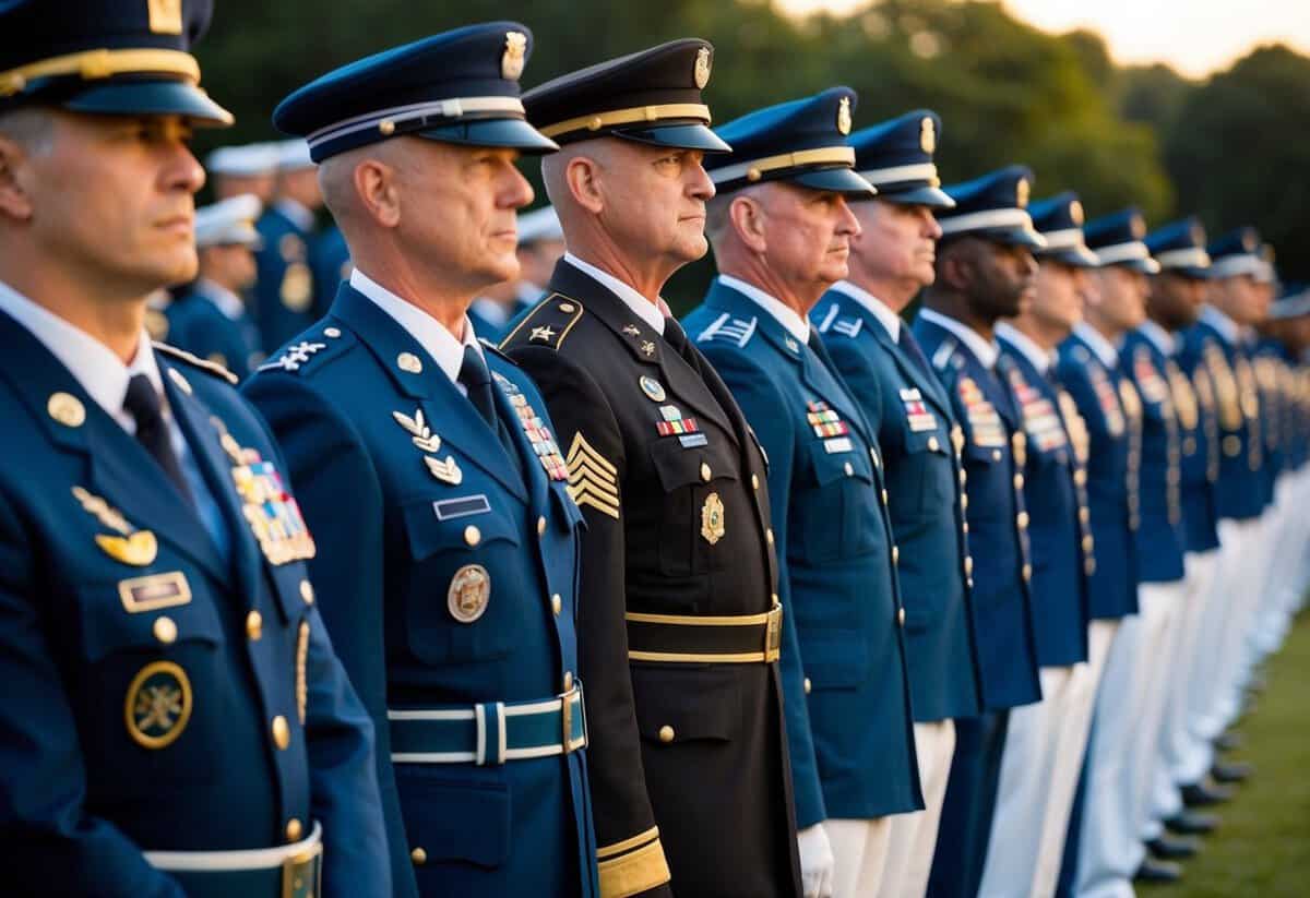 A row of military and civilian captains standing side by side