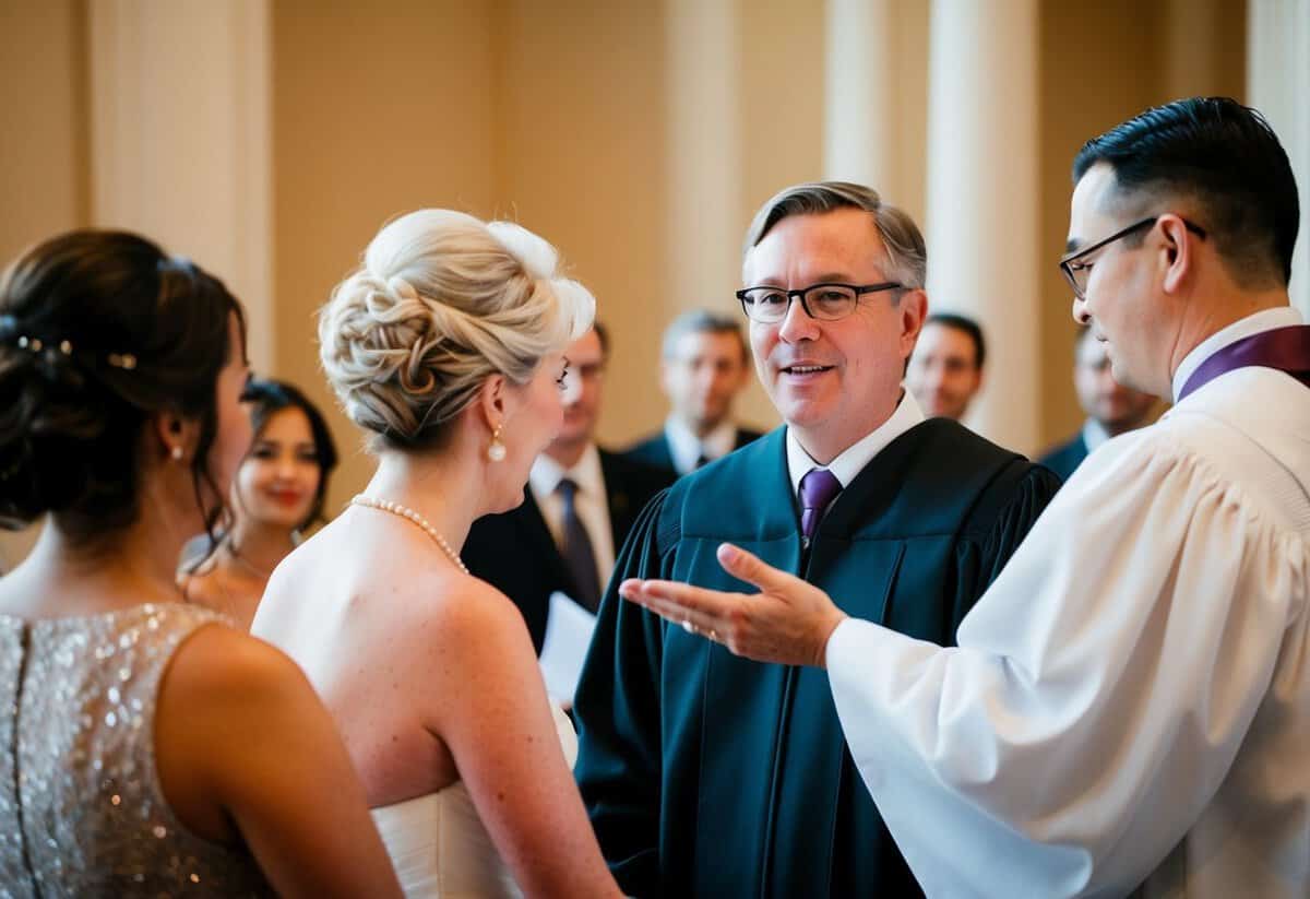 The officiant gestures towards the first participant in the order of ceremony events
