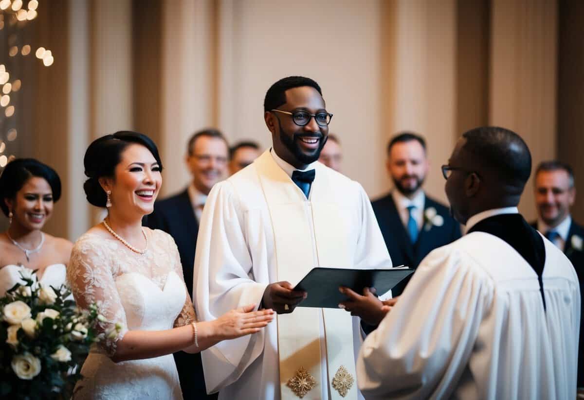 A celebrant leads a joyous ceremony while an officiant presides over a formal event