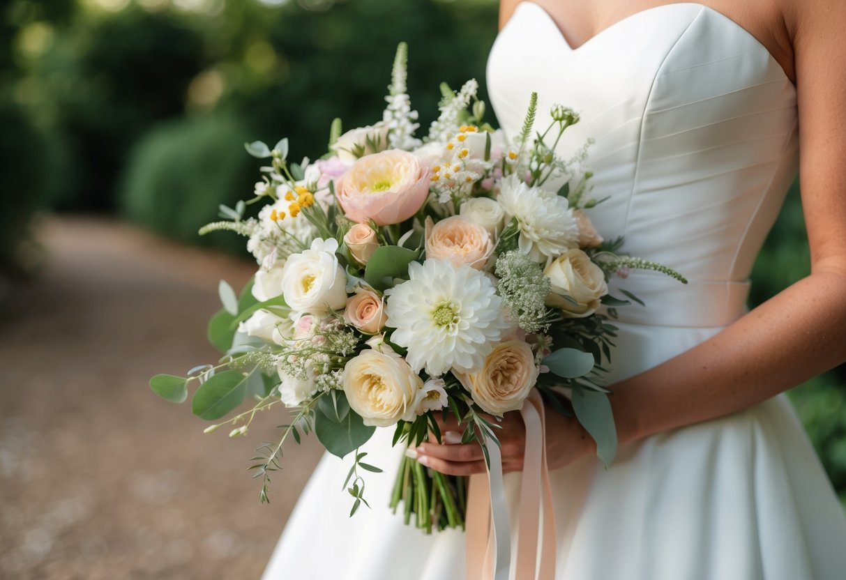 A delicate bouquet of flowers and ribbons, symbolizing the bride's closest friend