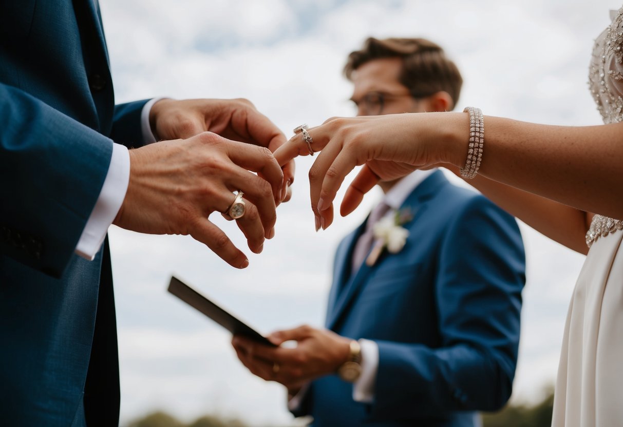 A couple exchanging rings in a non-traditional ceremony