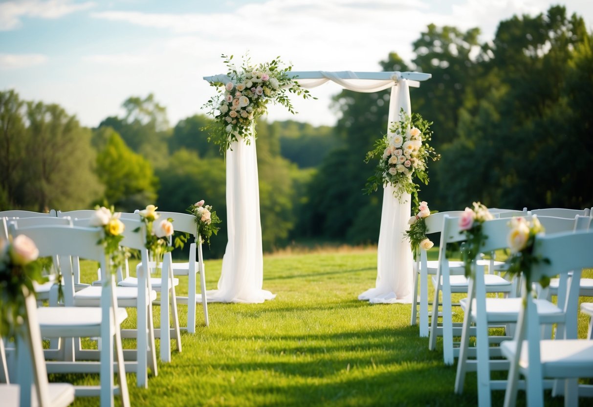 A wedding without religion: a serene outdoor setting with flowers, a decorative arch, and a peaceful atmosphere