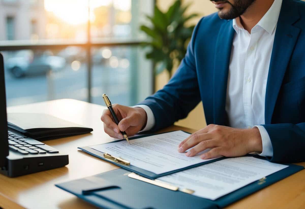 A person filling out legal paperwork at a government office to become a non-religious officiant for marriage ceremonies