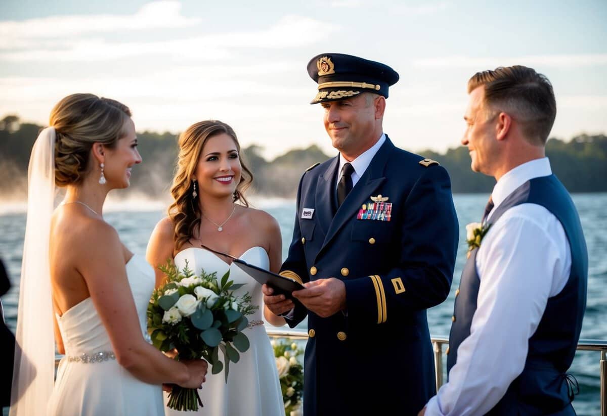 The captain of the Maid of the Mist officiates a wedding ceremony