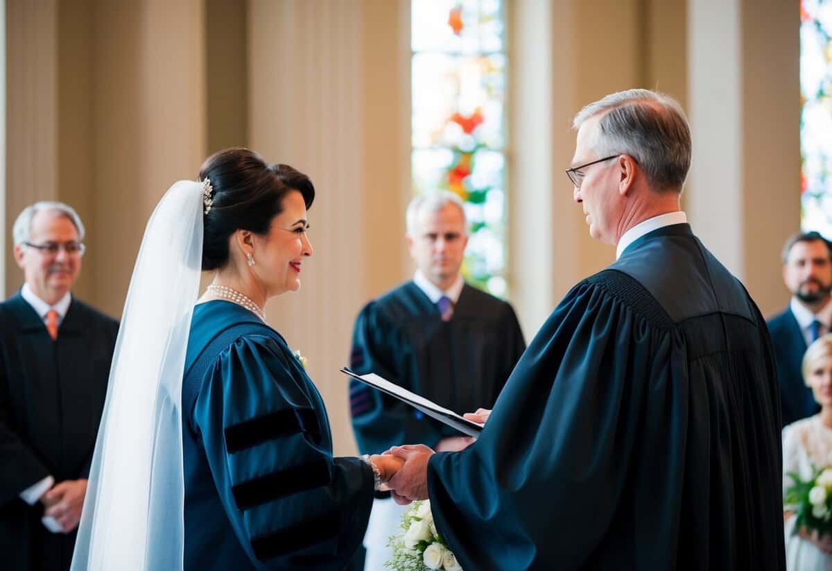 A judge presiding over a wedding ceremony