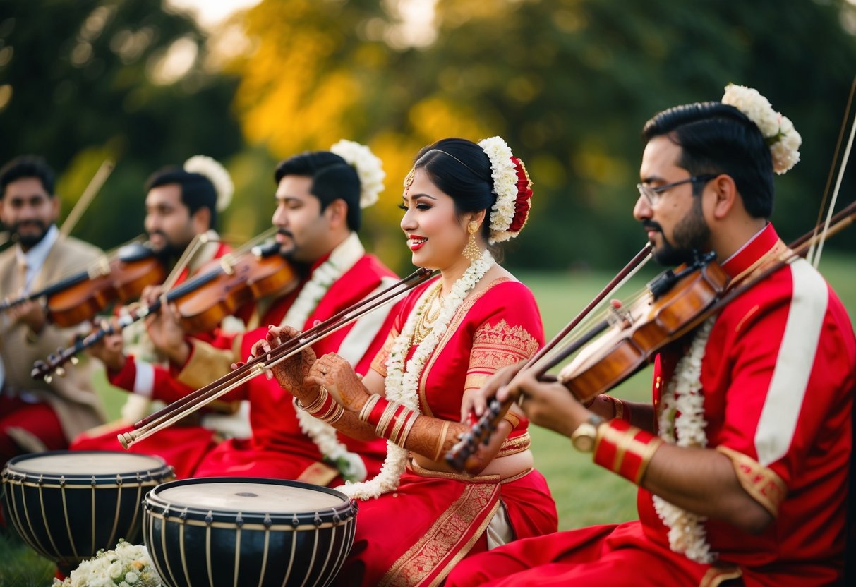 A group of musicians playing traditional wedding music on traditional instruments
