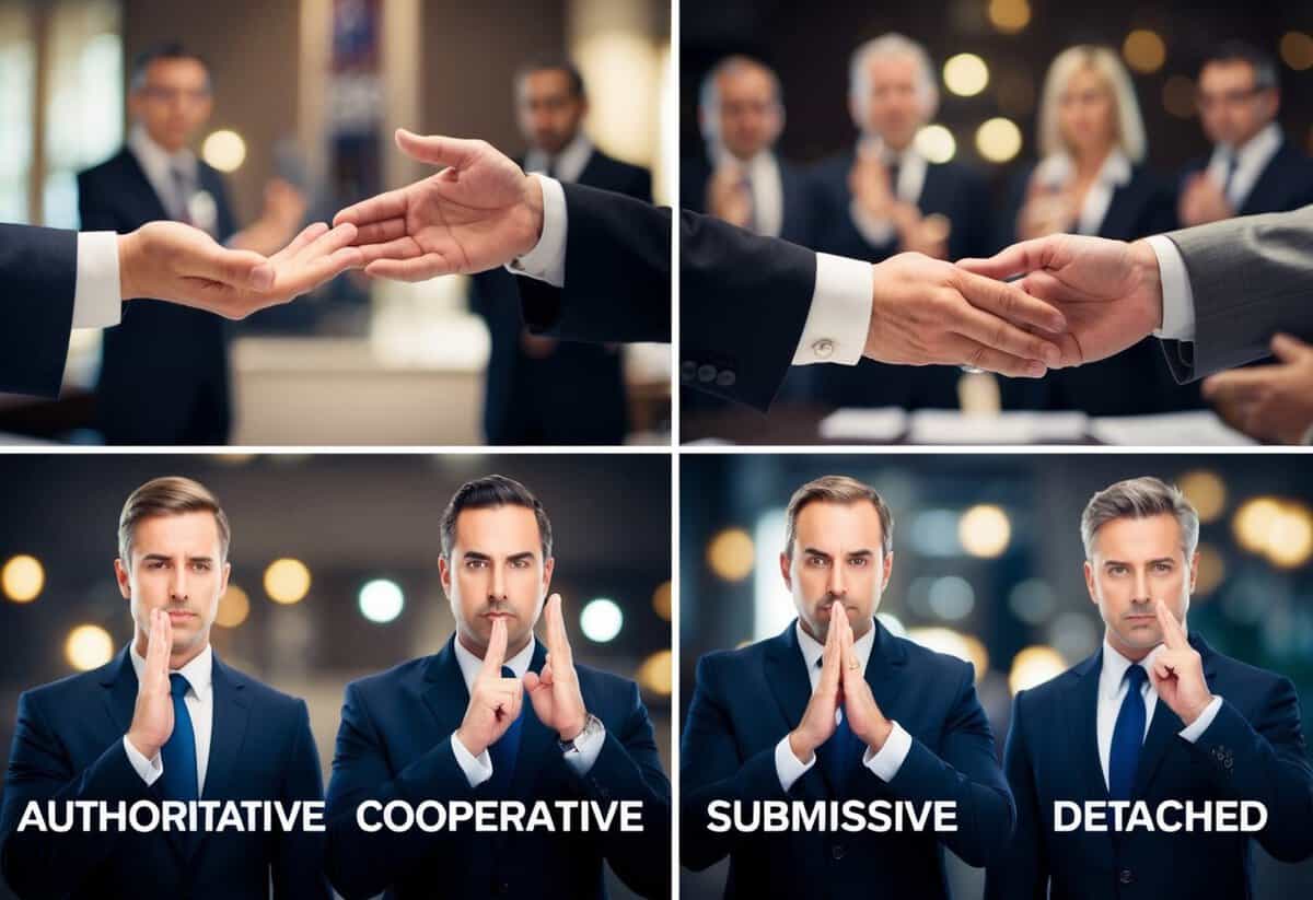 The four styles of officiating: authoritative, cooperative, submissive, and detached, depicted through various gestures and body language