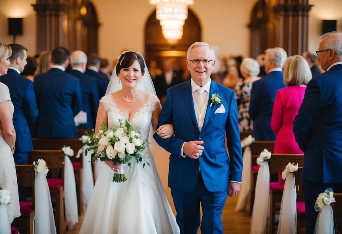 The mother of the bride walks in to music, following the wedding processional order and traditions