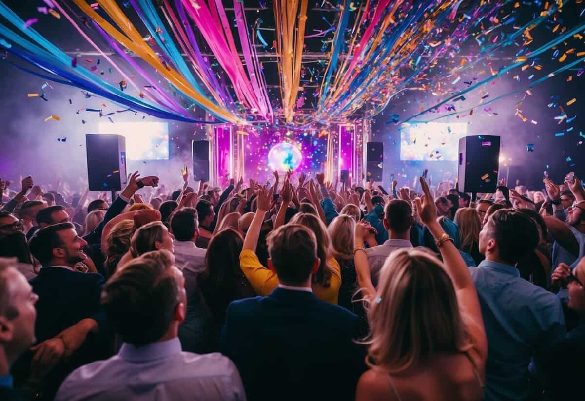 Colorful streamers and confetti fill the air as music blasts from speakers, enticing everyone to move and dance at the major celebration