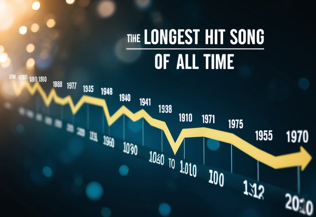 A timeline stretching from the early 20th century to the present, showing the evolution of music and highlighting the longest hit song of all time