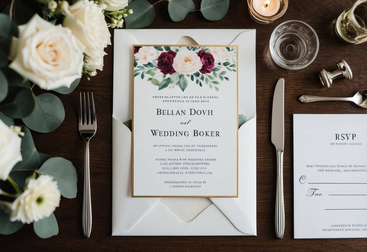 A wedding invitation with elegant design and space for RSVP details