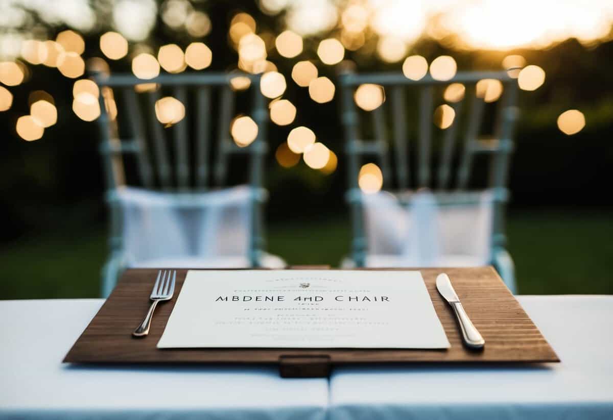 A wedding invitation with two empty chairs symbolizing the absence of parents