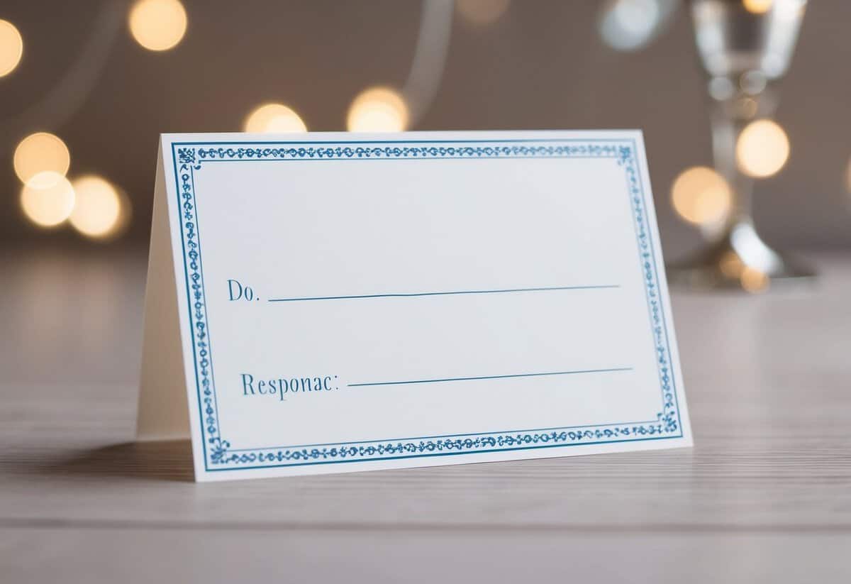 A blank RSVP card with a decorative border and space for a response