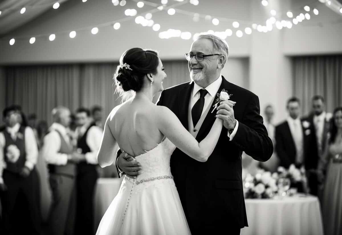 The bride dances with her father at her wedding