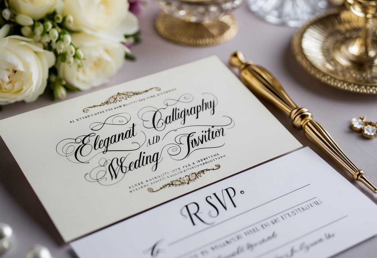 A beautifully designed invitation with elegant calligraphy and decorative elements, featuring a section for RSVP in a polite and inviting manner