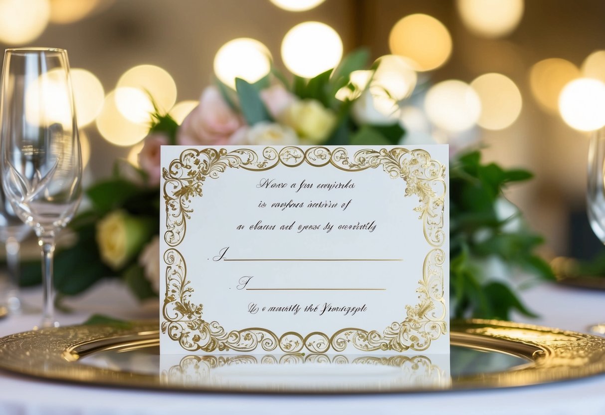 A beautifully decorated invitation with a blank space for guests to respond in an elegant and polite manner