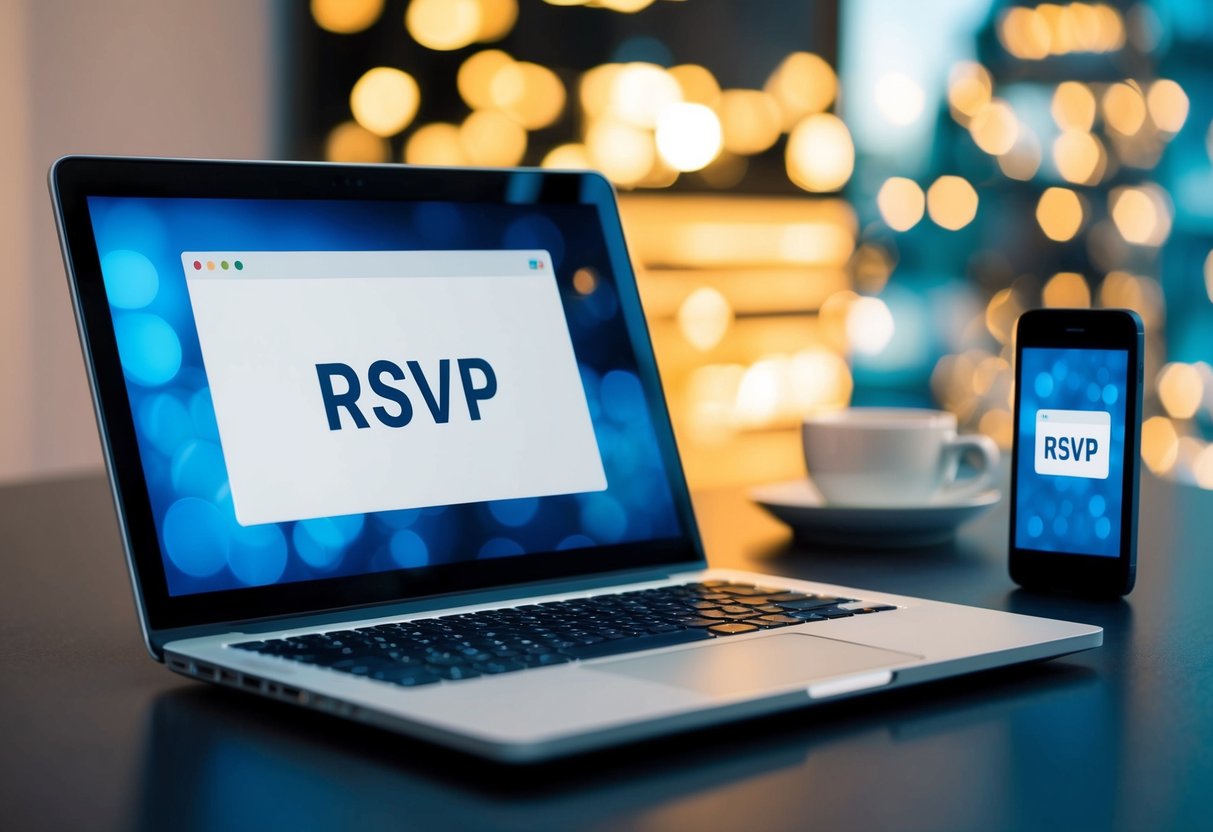 A laptop and smartphone with RSVP options displayed