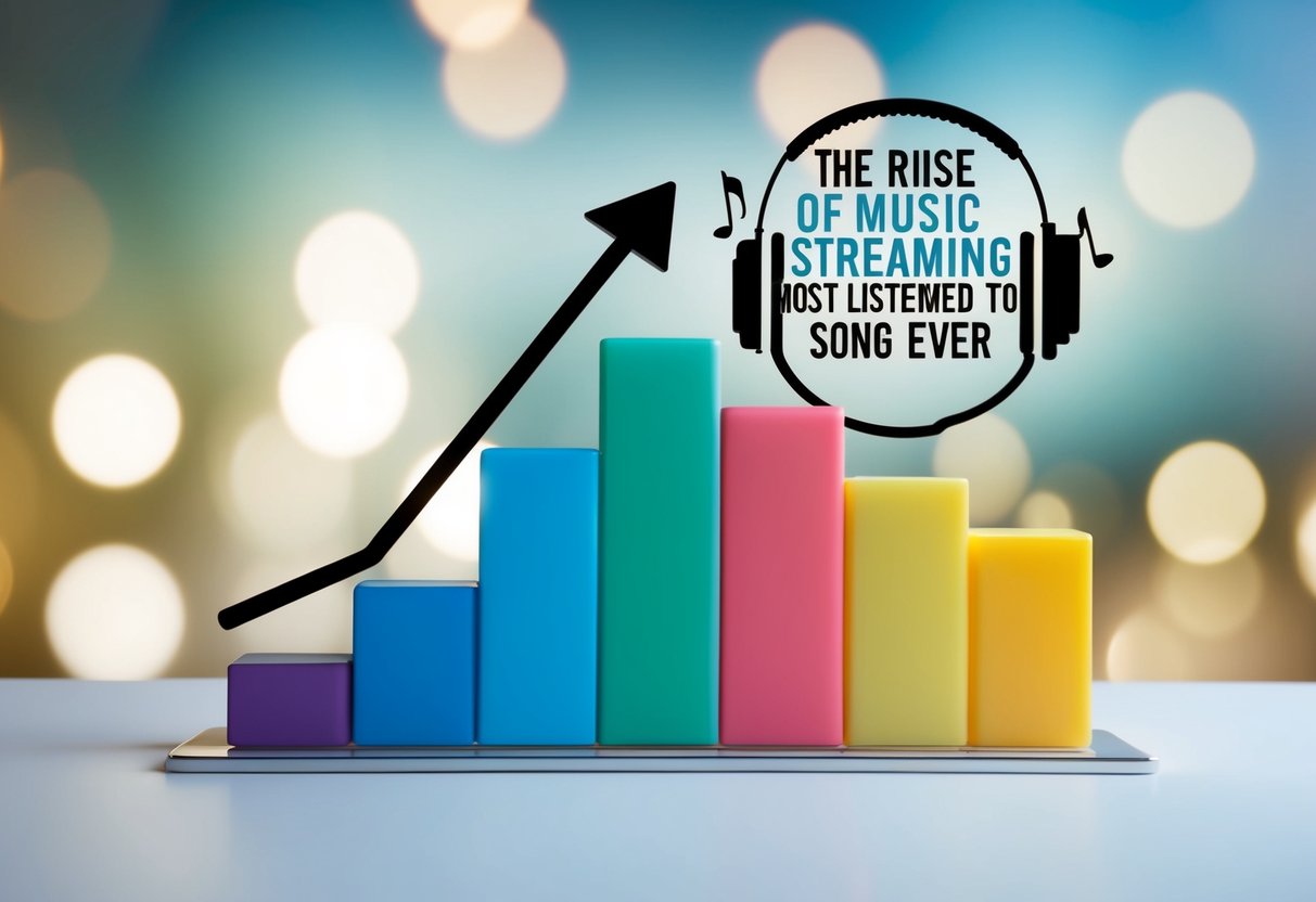 A graph showing the rise of music streaming with a visual representation of the most listened to song ever