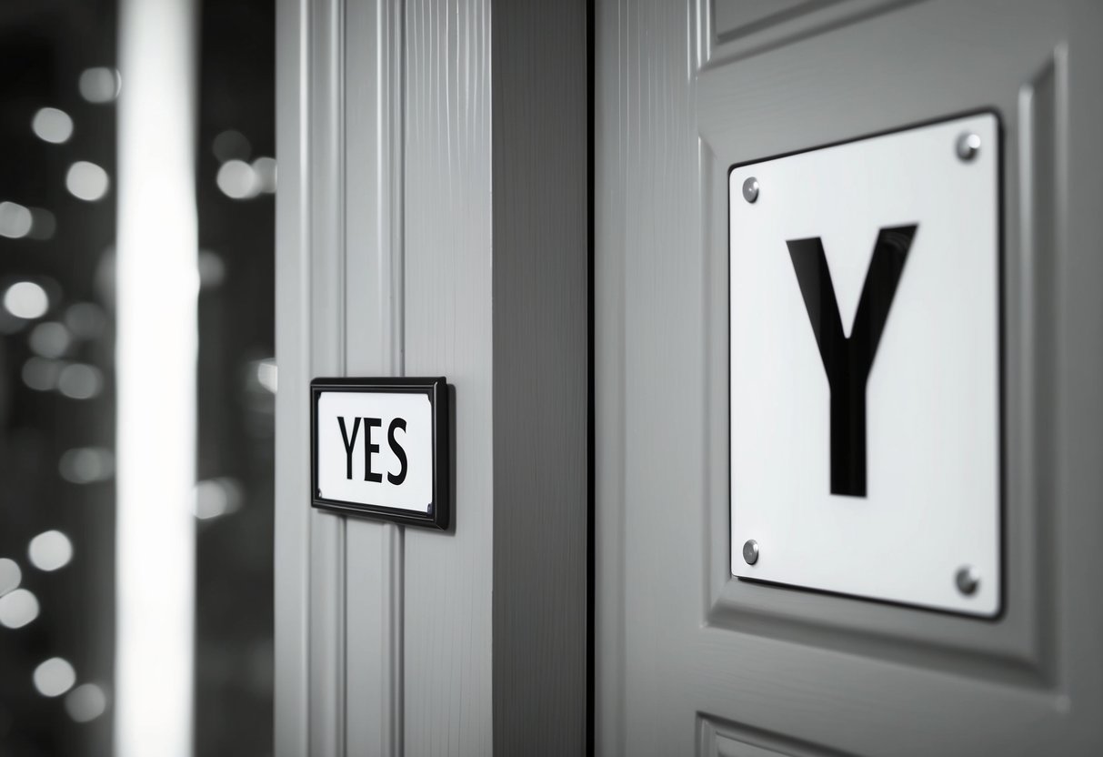 A single open door with a "Yes" sign, while a closed door has no sign