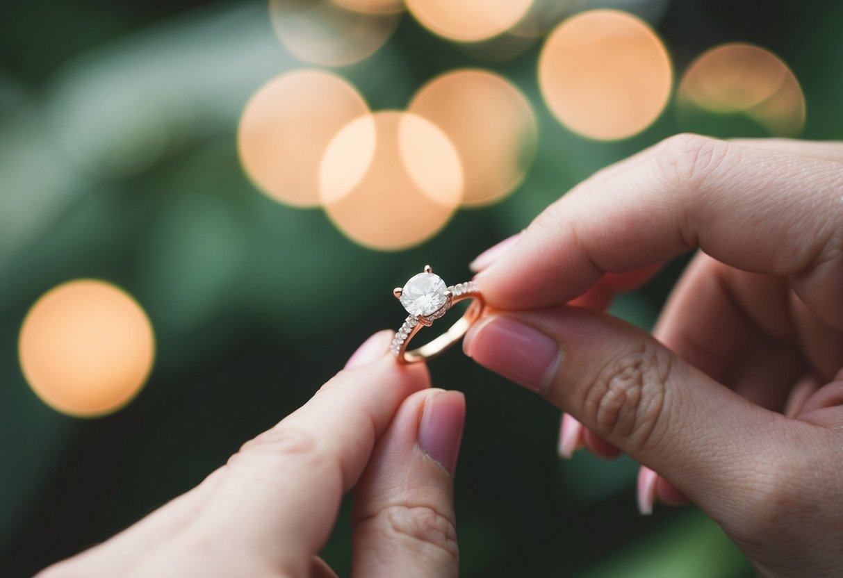 A wedding ring being placed on a finger