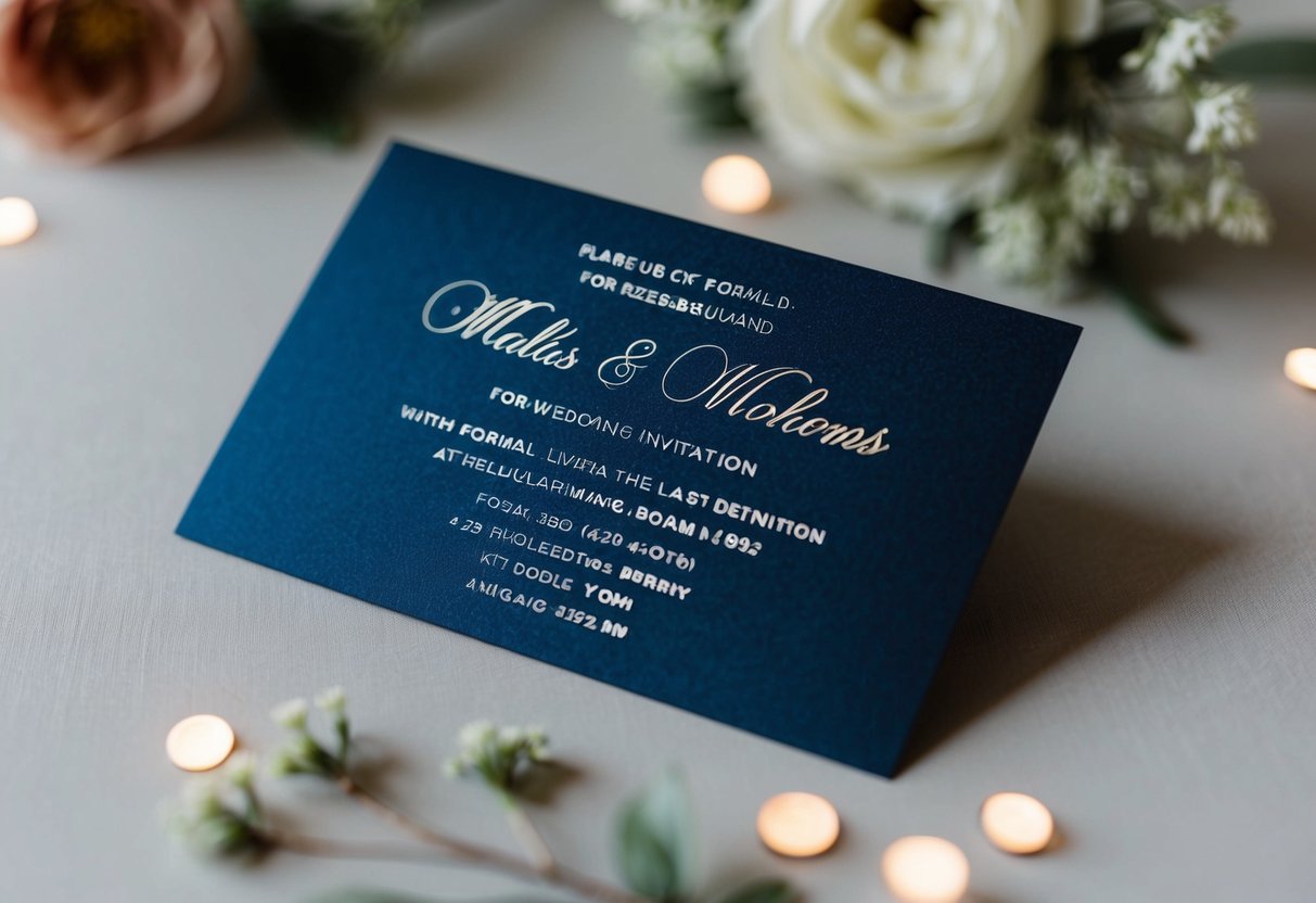 A formal wedding invitation with two last names displayed prominently