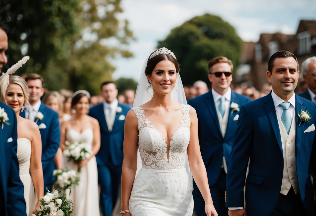 A white dress leads the procession