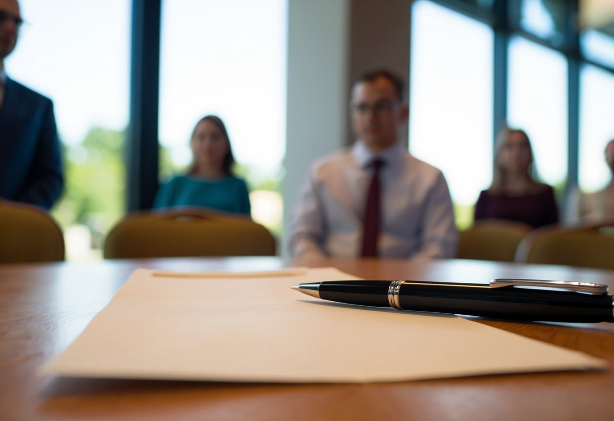 A table with a pen and paper for guests to indicate attendance